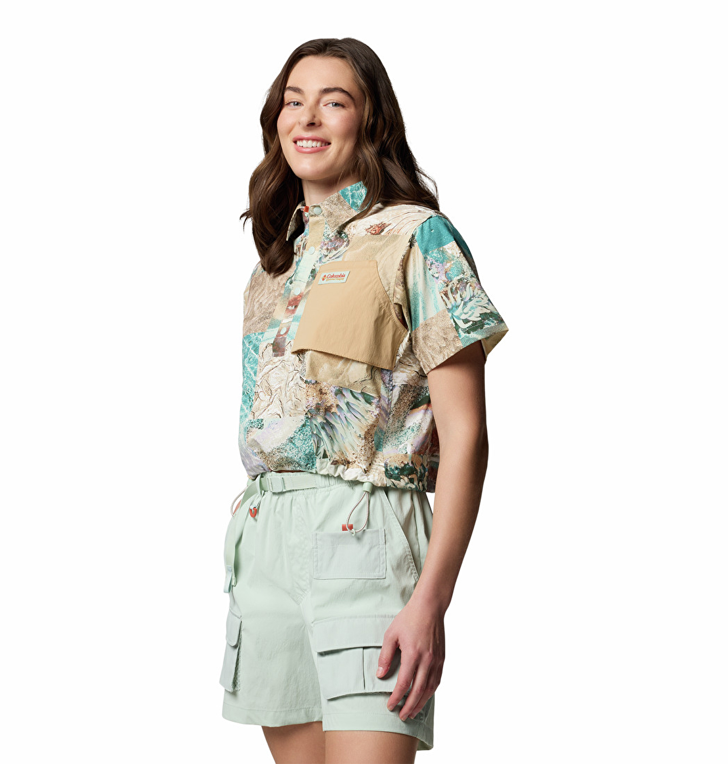 Cove Beach Printed Woven Cropped Kadın Kısa Kollu Gömlek