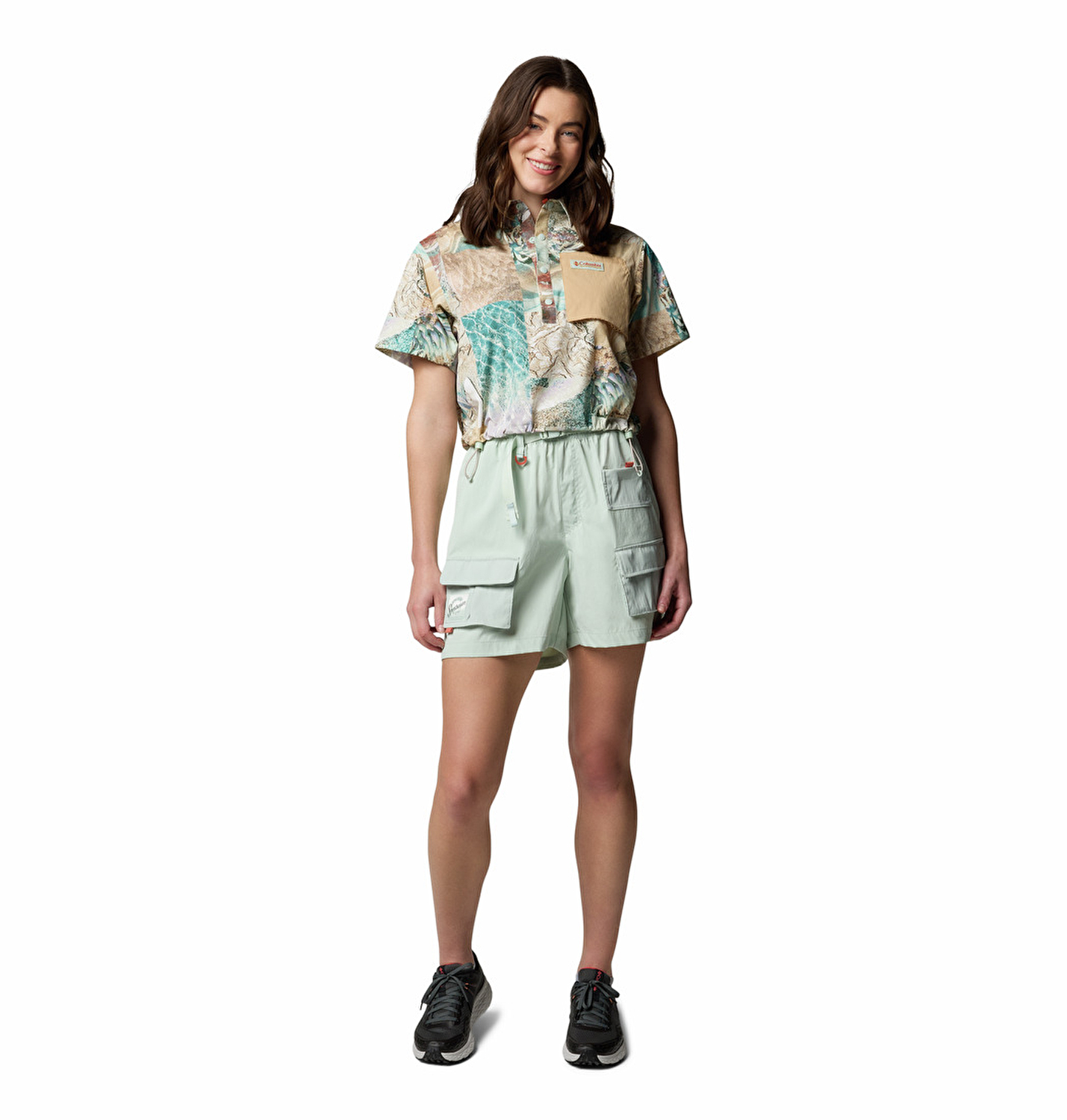 Cove Beach Printed Woven Cropped Kadın Kısa Kollu Gömlek