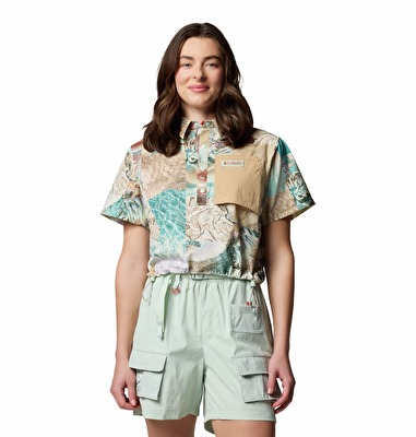 Cove Beach Printed Woven Cropped Kadın Kısa Kollu Gömlek