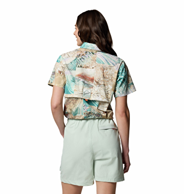 Cove Beach Printed Woven Cropped Kadın Kısa Kollu Gömlek