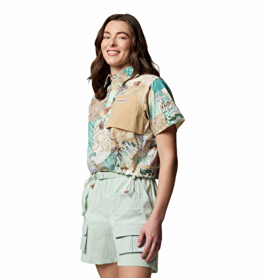 Cove Beach Printed Woven Cropped Kadın Kısa Kollu Gömlek