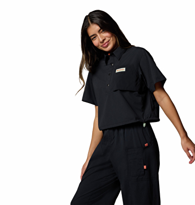 Cove Beach Woven Cropped Kadın Kısa Kollu Gömlek