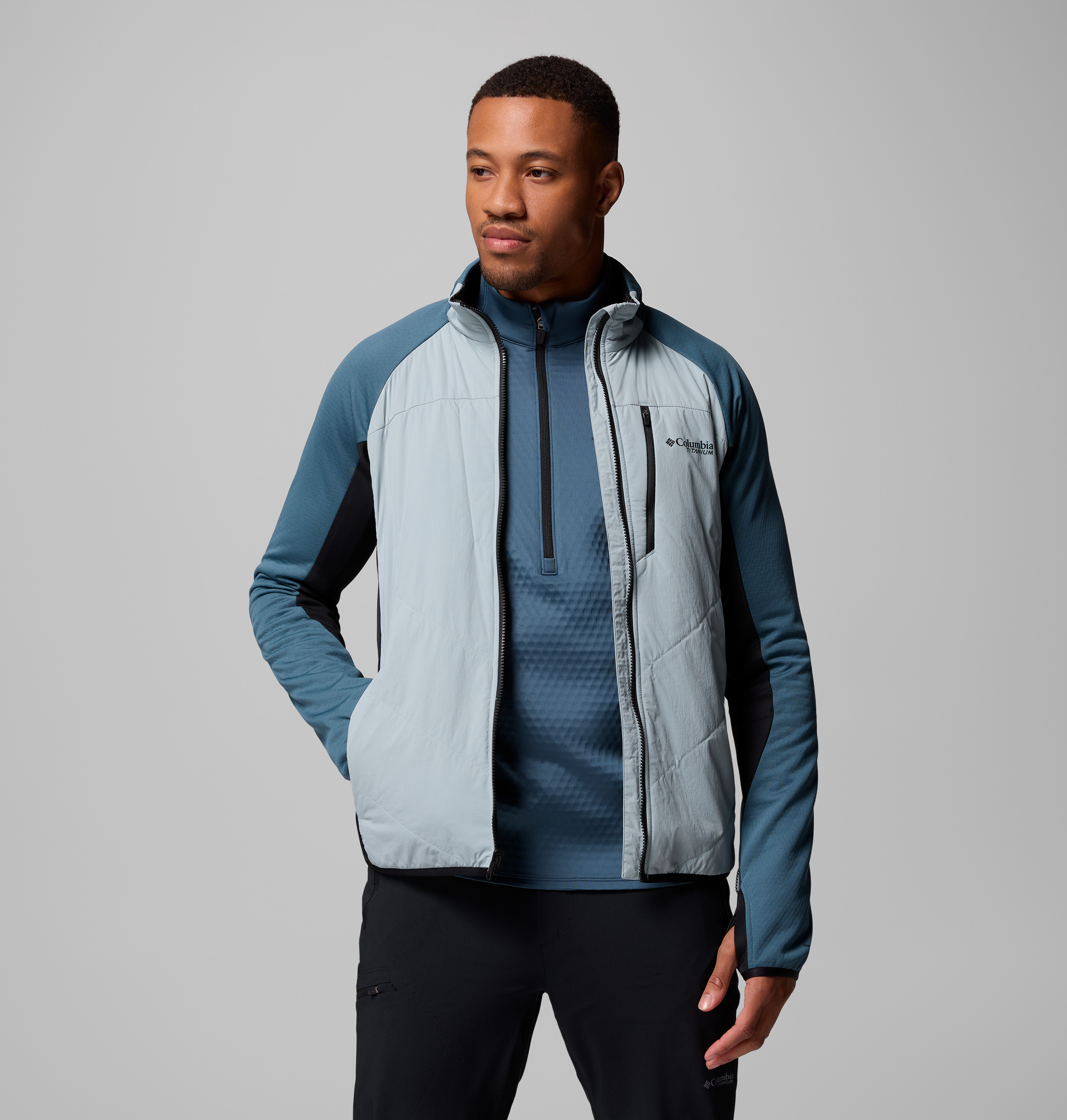 Columbia Erkek Mavi Arctic Crest Hybrid Tam Fermuarlı Softshell