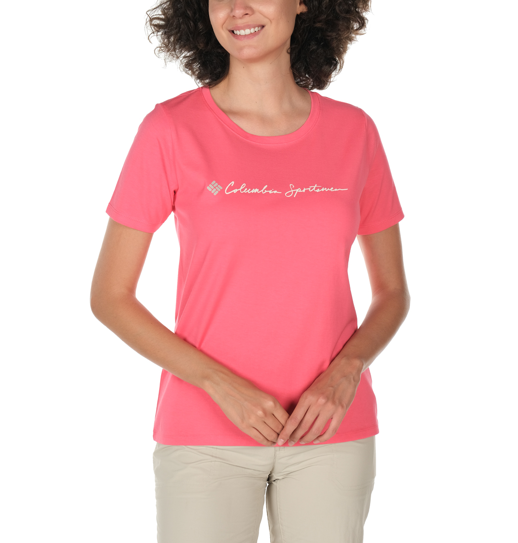 Columbia CSC Cursive Logo Graphic Kısa Kollu Kadın T-shirt. 1